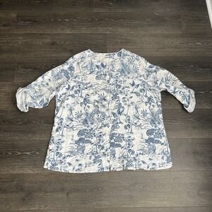 Joie 100% Linen Roll-tab‎ Sleeve Shirt Blouse Women's 3X White Button Down Boho